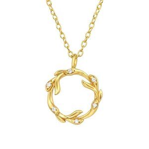 14k Gold Sterling Silver Round Wreath Pedant Necklace